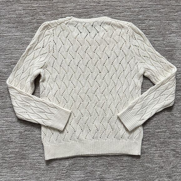 Ann Taylor Loft Sweater Womens XL Beige Crochet Open Knit Soft Cozy Wool Blend - Picture 6 of 10